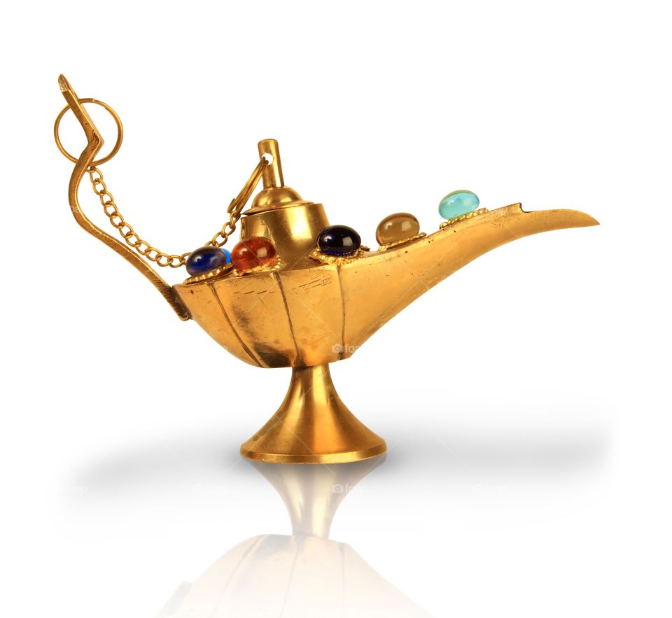 Aladdin magic lamp genie isolated on white background