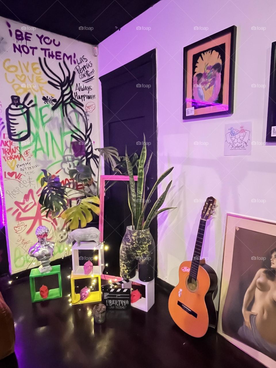 A music spot, colorful and some plants