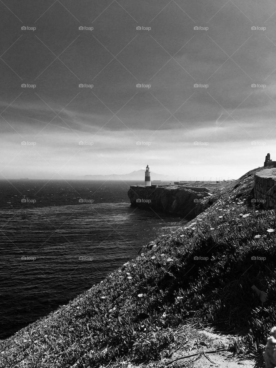 Gibraltar lighthouse, views, black and white photography 