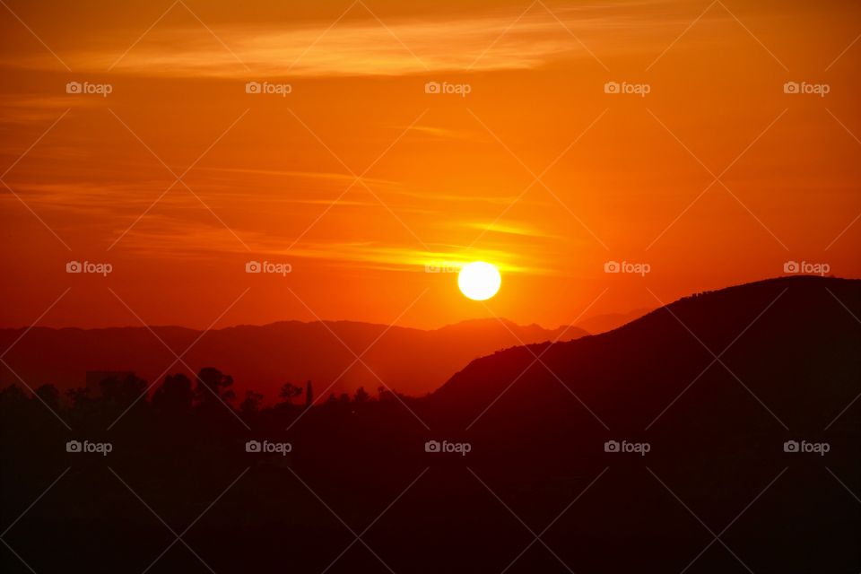 Sunset over Hollywood in Los Angeles 