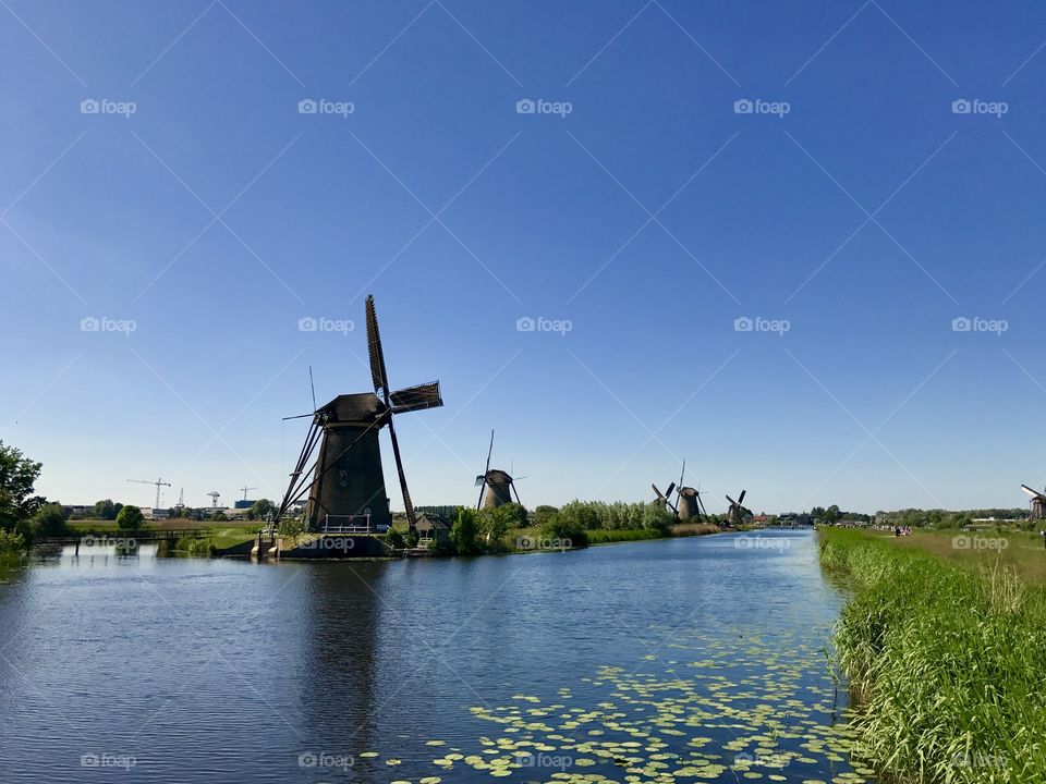 A  windmills near the river in Holland 