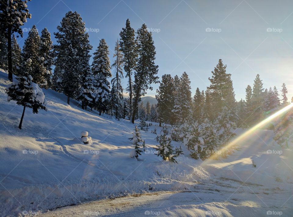 Sunrise in Seeley Lake MT in the Winter