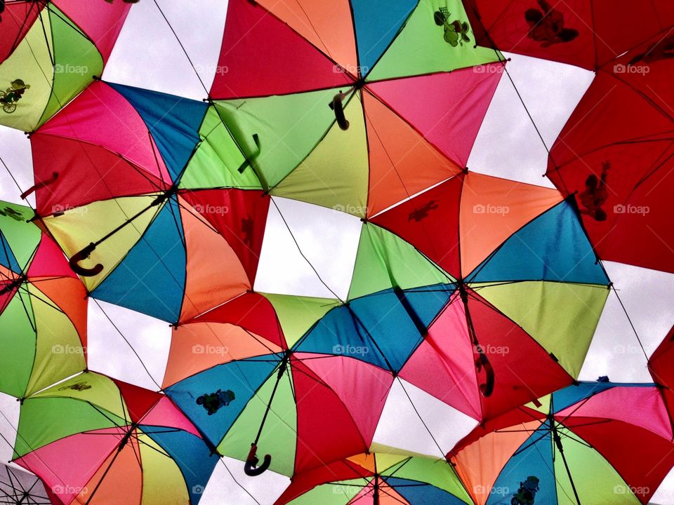 Umbrellas in the air