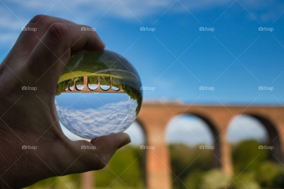 Crimdon viaduct and train in lens ball