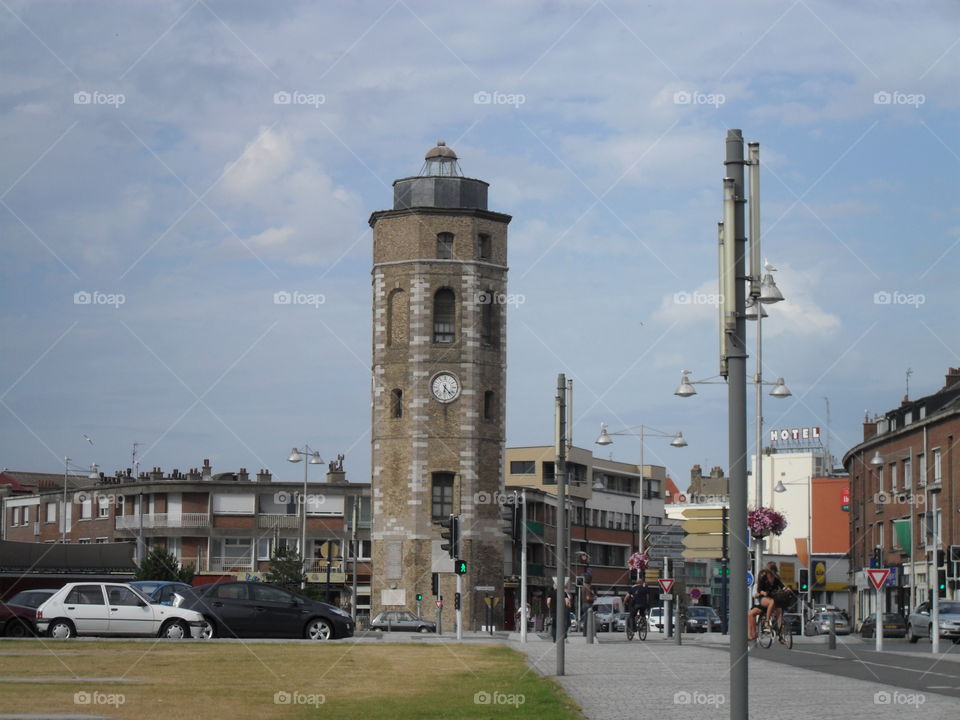 # Dunkirk# France# city# lighthouse# cars# tower clock#