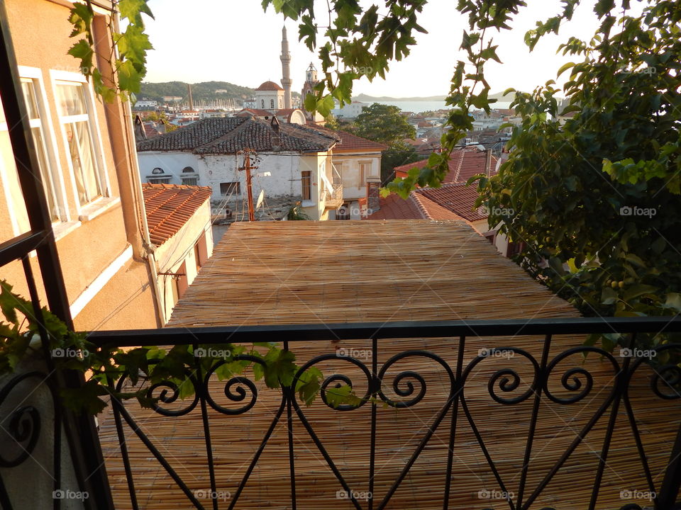 A balcony in turkey during the golden hour 