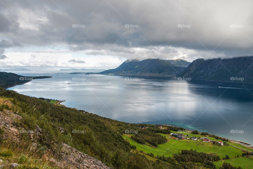 Landscape view of sea and mountains