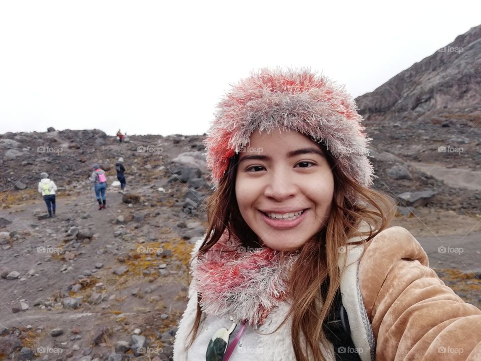 selfie walking on the mountain