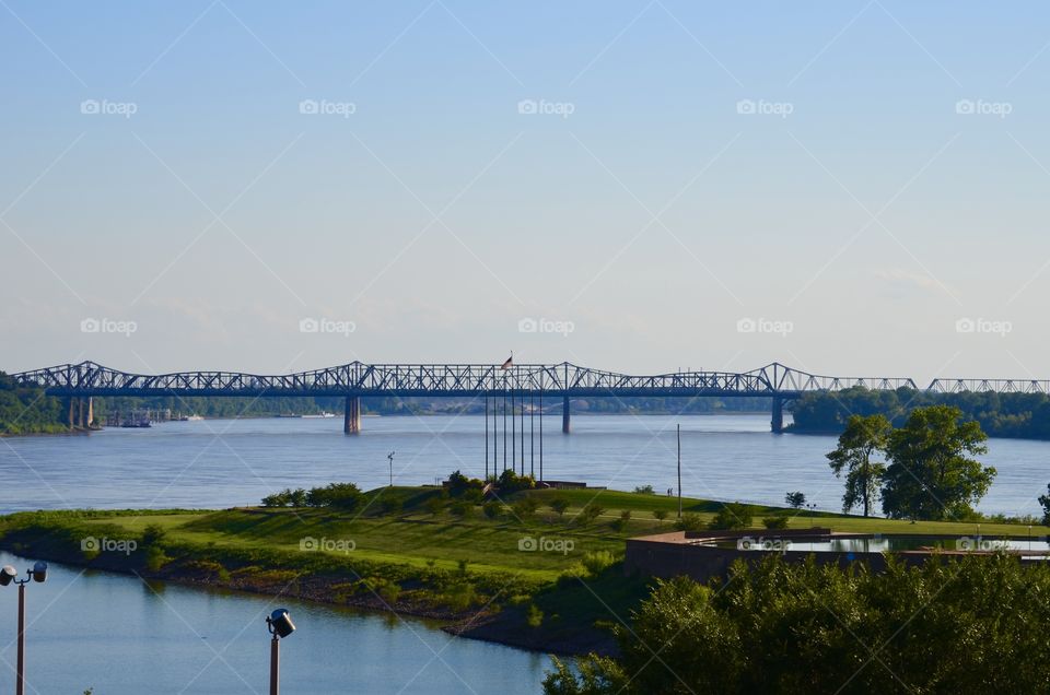 American flag over the Mississippi River 