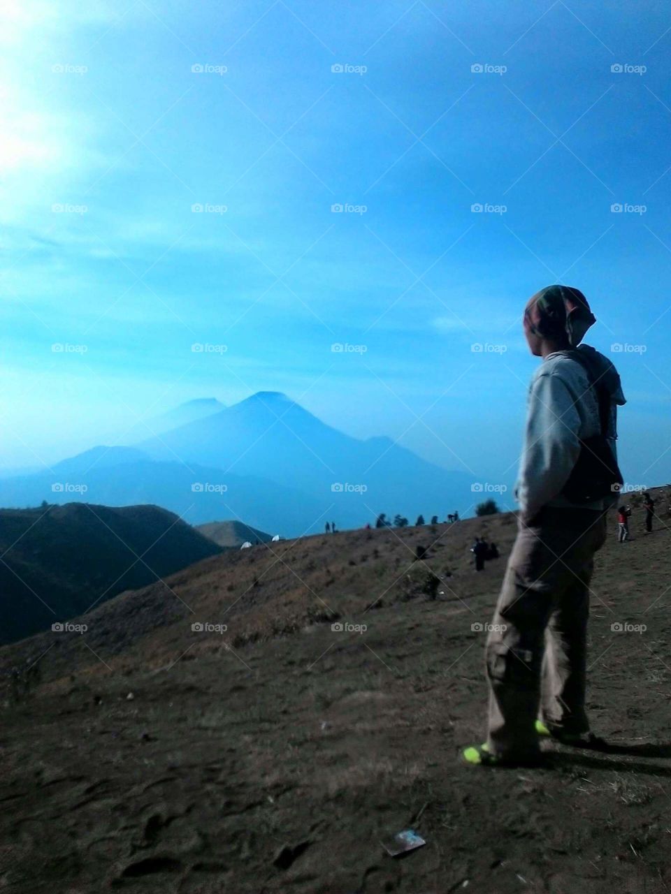 in the mountain prau wonosobo central java. tourist cutting gimbal and lanterns