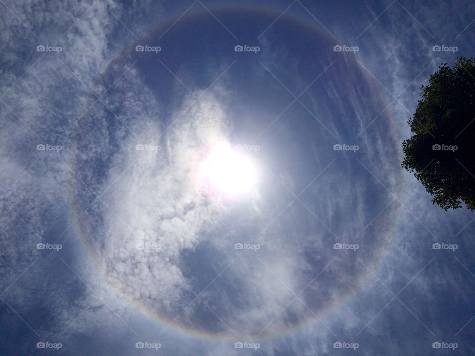 Natural phenomenon . Beautiful rainbow sunshine 