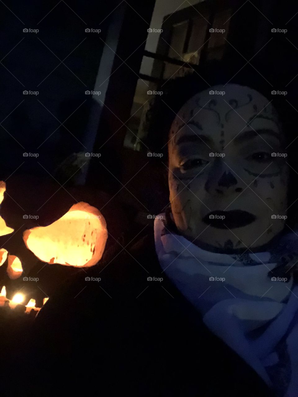 October. Halloween. Jack-o’-lantern. Skulls. Sugar skulls. Painted face. Customs. Spooky.