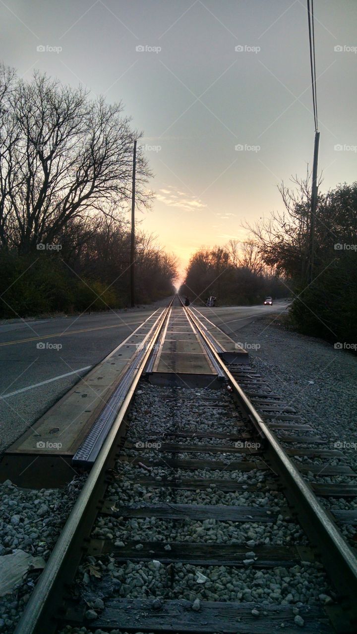 train tracks in the morning light