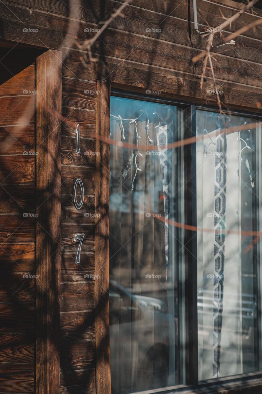 Reflective windows on shop.