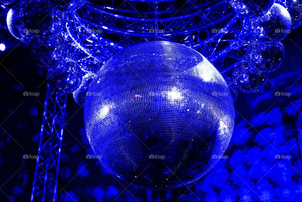 Close-up photo of shiny blue disco ball