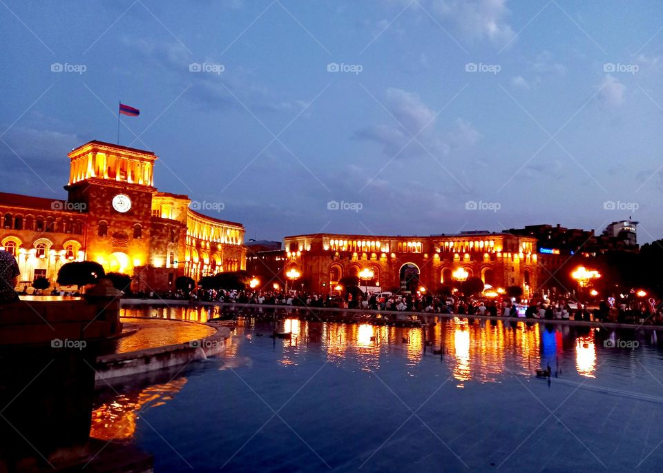 Yerevan square in the evening