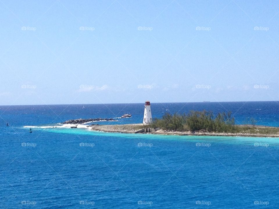 Nassau Lighthouse . View from our cruise ship, Nassau Virgin Islands 