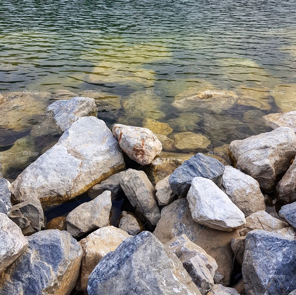Stack of rock at lakeshore