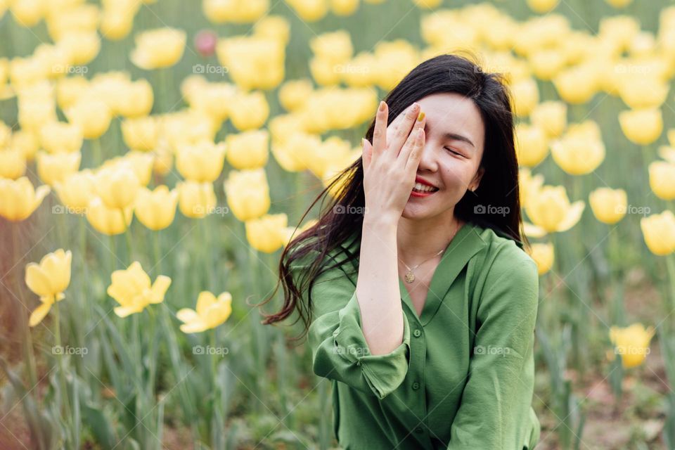 Beautiful asian woman enjoying at spring 