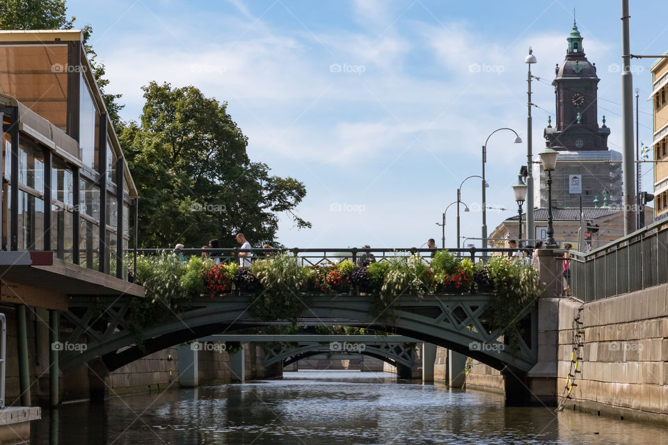 Going by boat on the old canals in the city of Gothenburg Sweden 