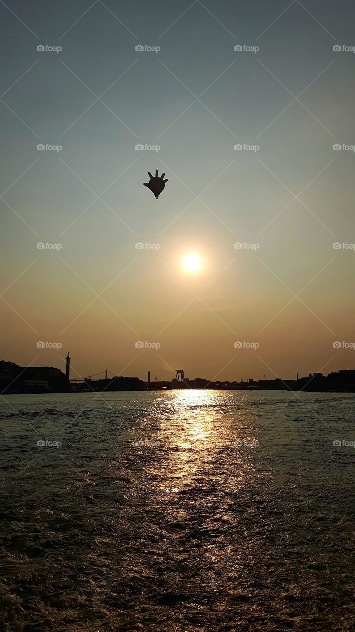 Hot air ballooning over the river