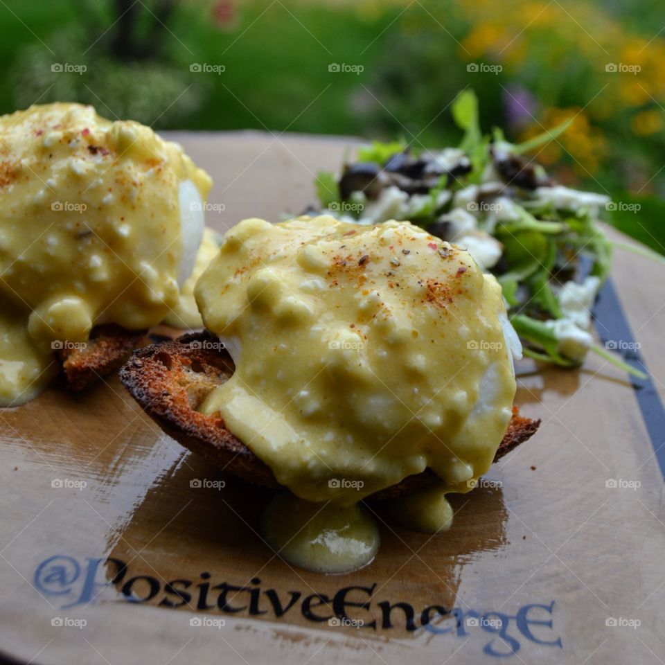 Eggs Benedict. Ingredients from White Lotus Farms at Ann Arbors Farmers Market