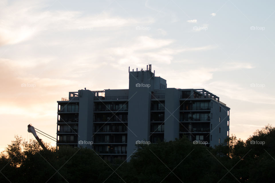 Sunset behind building 