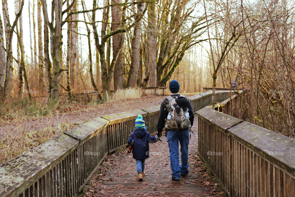 Father and daughter hiking