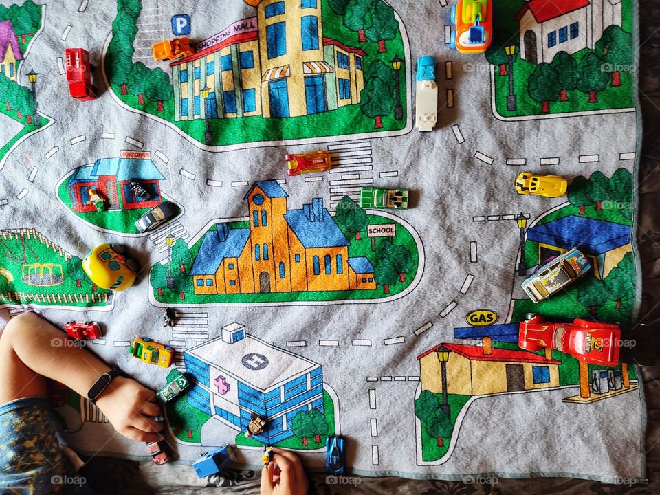 Playing with cars and Lego