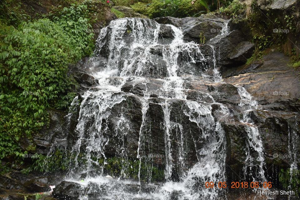 Waterfall, milky white, flow, pleasant atmosphere, feels fresh, stress free, love the nature! #Darjeeling India #rockgarden