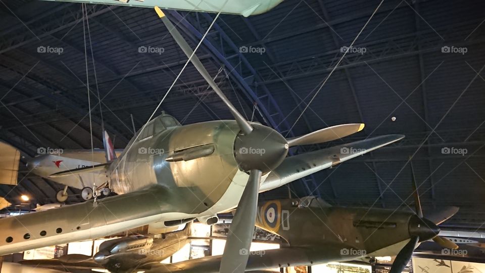 Hawker hurricane plane suspended in the science museum lkndon