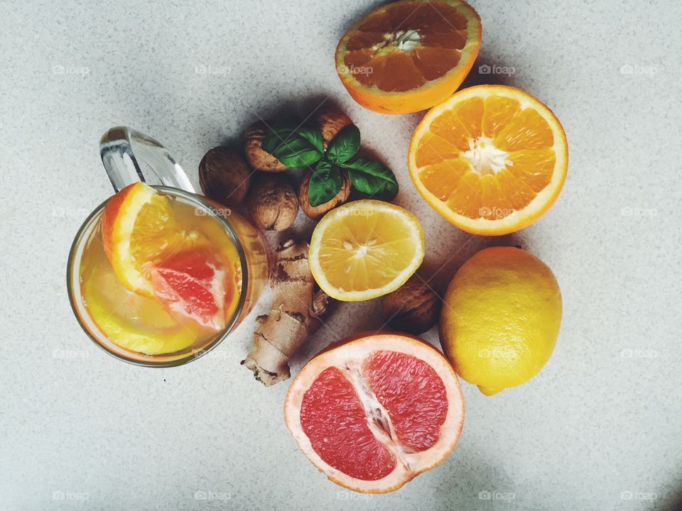 High angle view of juice
