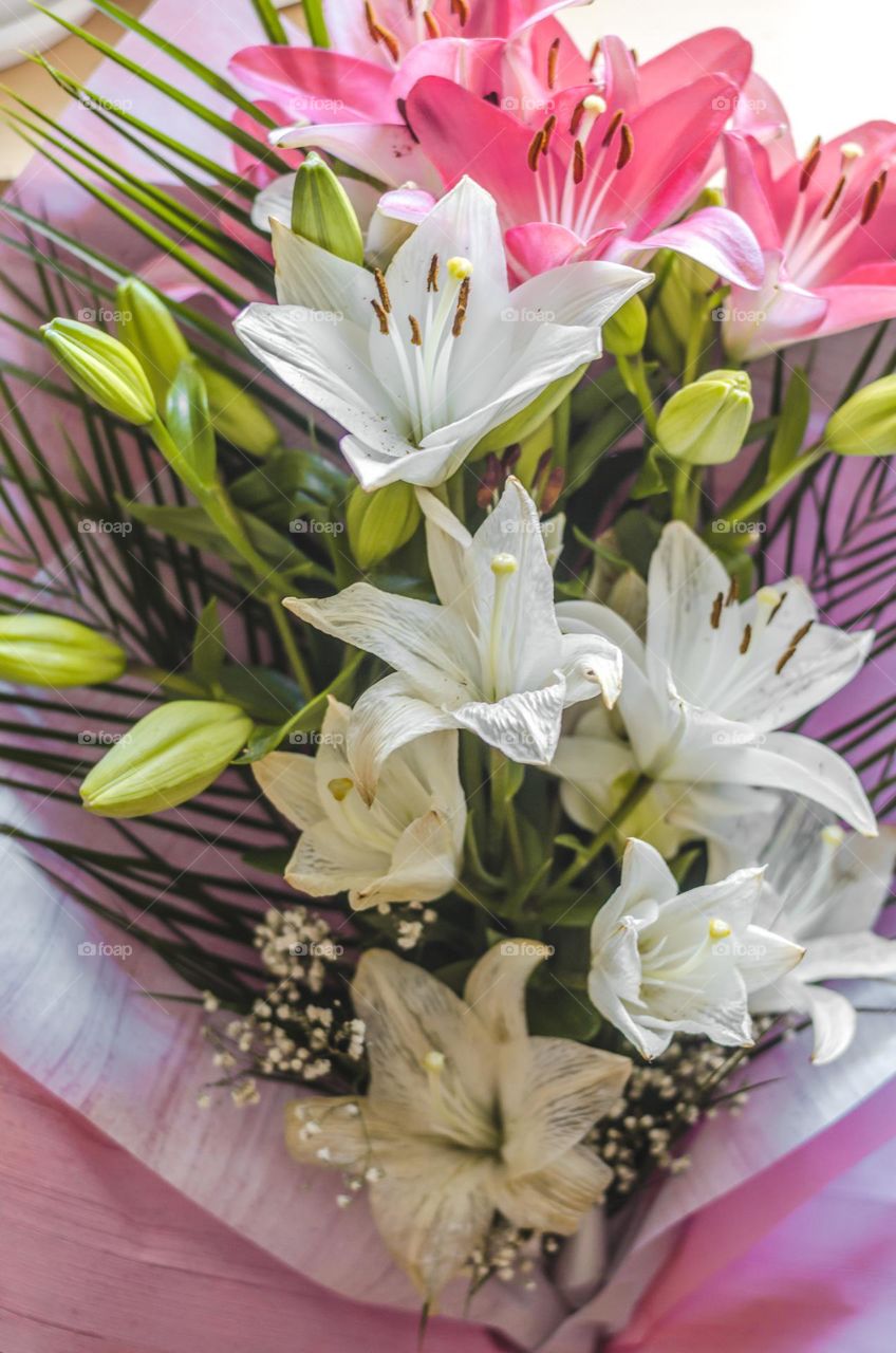 White and pink flowers bouquet