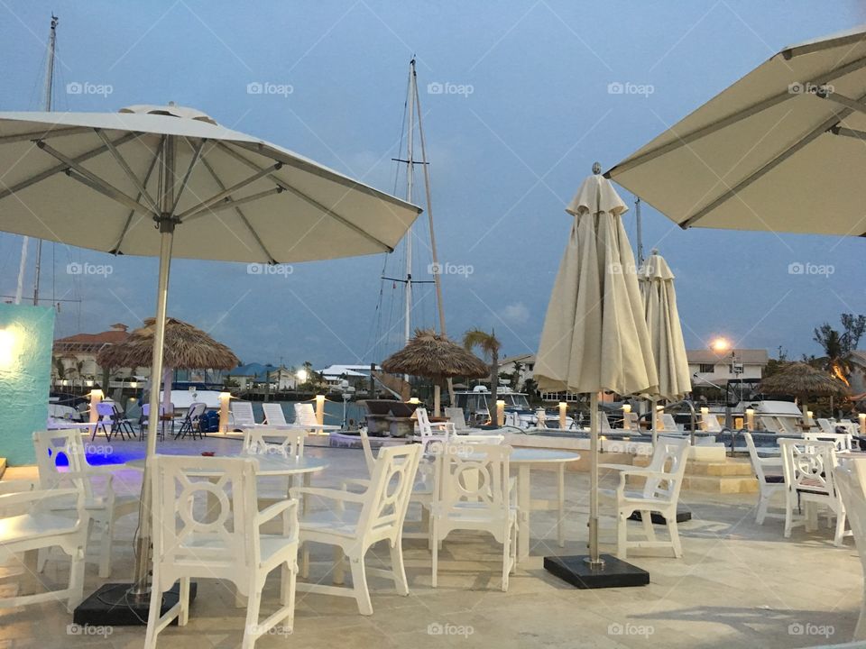 A day is coming to an end at the beach in the Bahamas. 