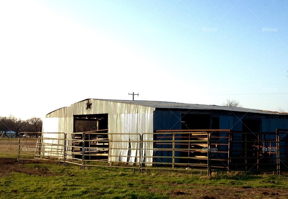 Small farm cattle barn in Texas.