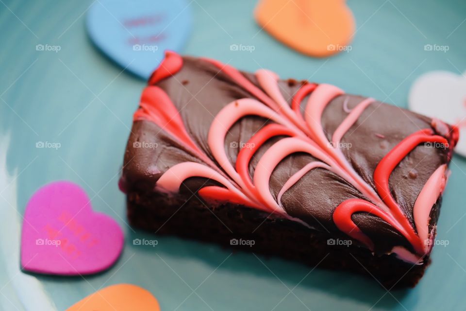 Frosted Brownie, Decorated Brownies, Red And Pink Frosted Brownies, Hearts With Messages, Chocolate Brownies With Frosting 
