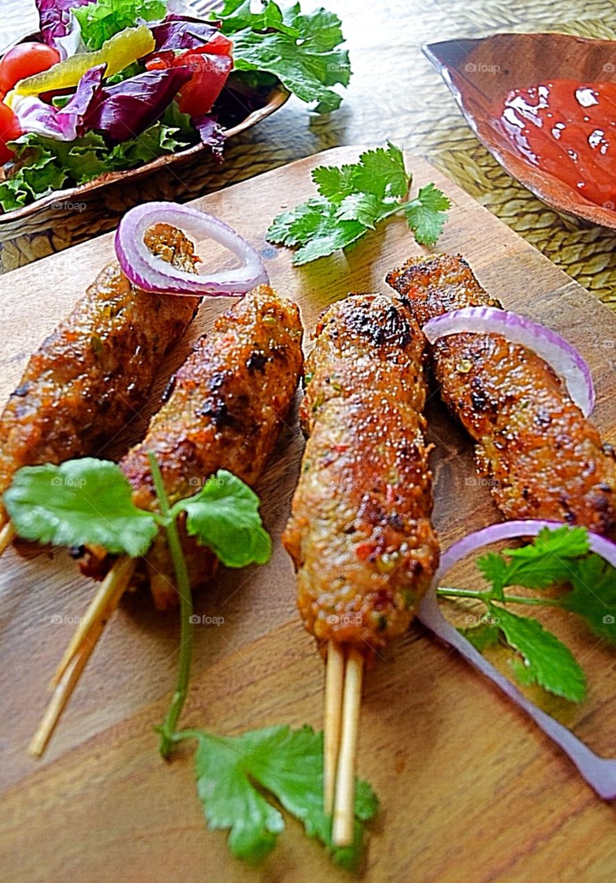 Homemade Chicken kebabs on skewers 