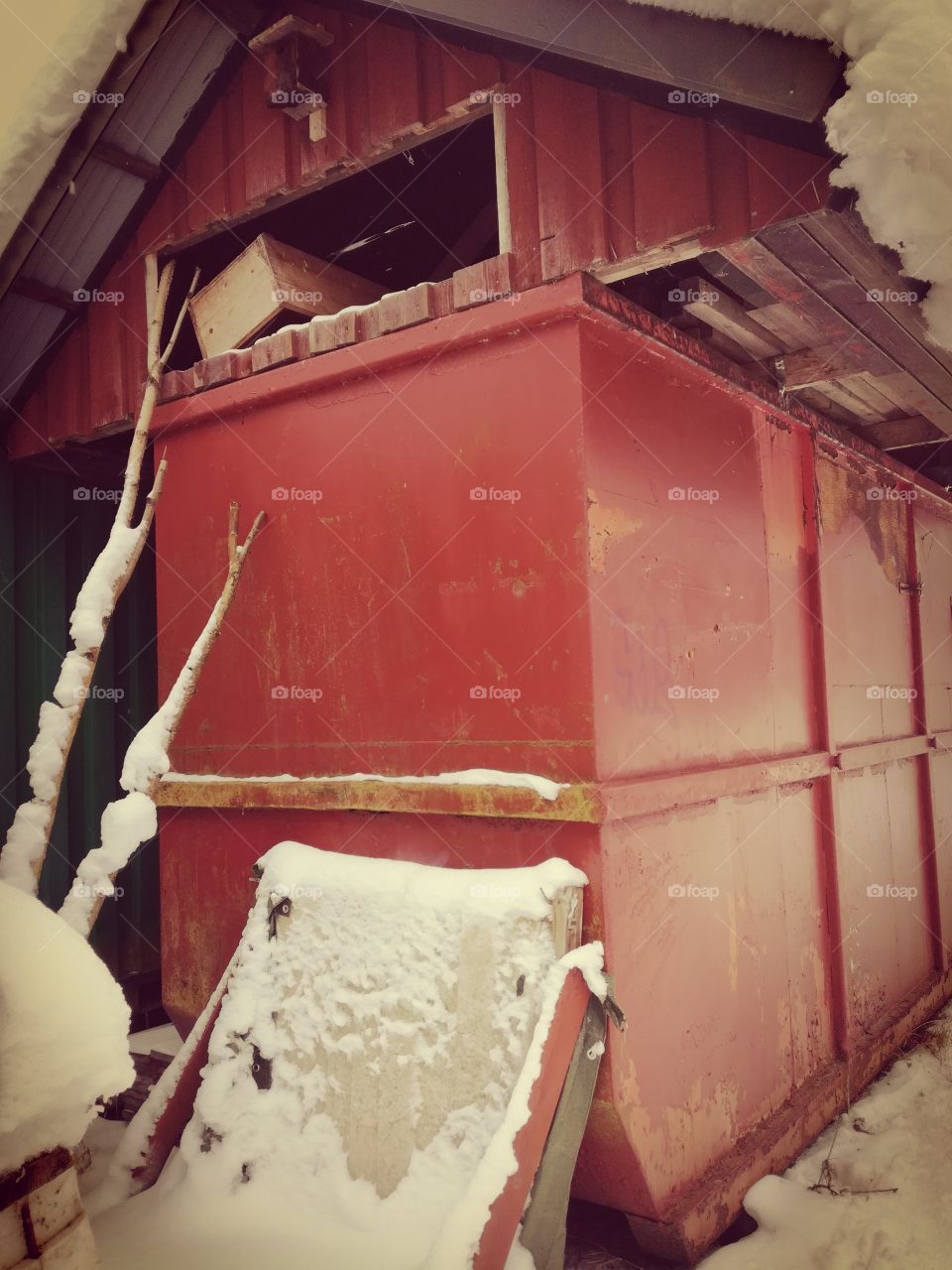 Old buildning in snow