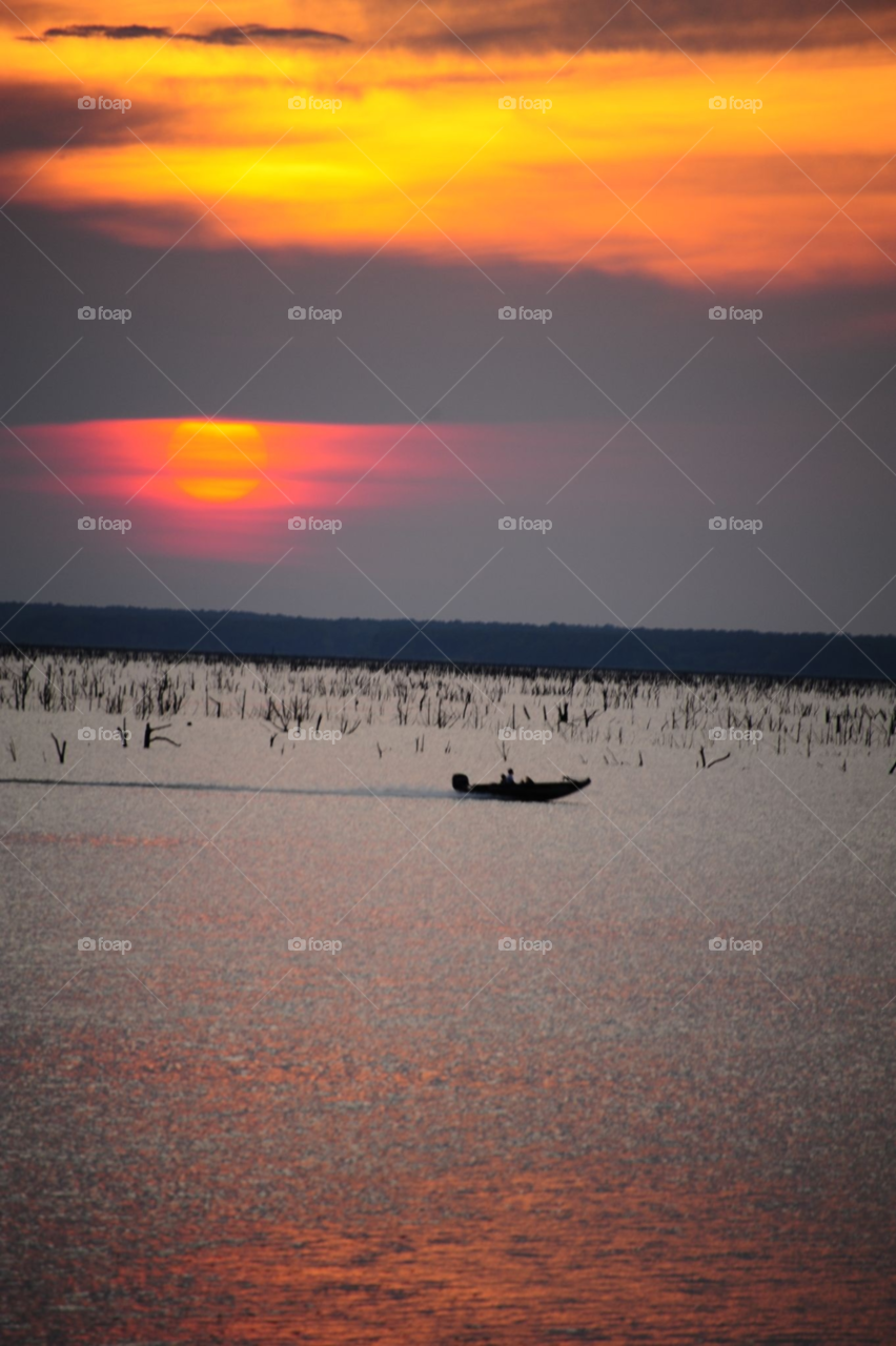 sunset lake boat boating by lightanddrawing