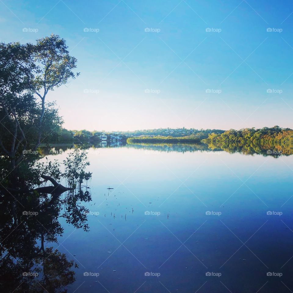 Reflections on blue water 