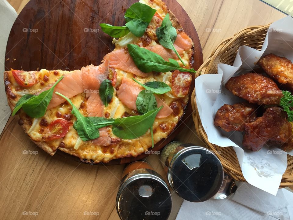 Pizza and fried chicken
