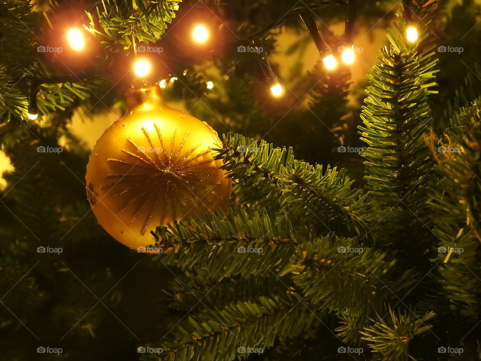 Gold bauble on the tree