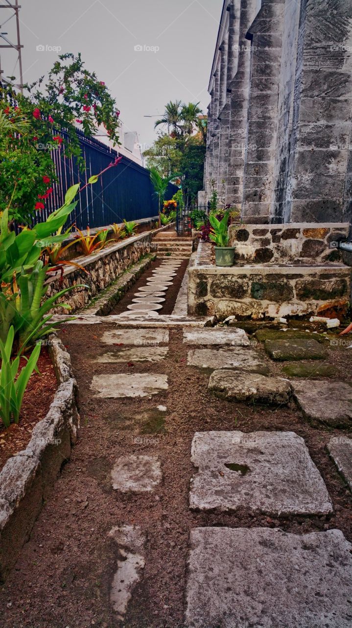 Stone on church walk way Nassau Bahamas