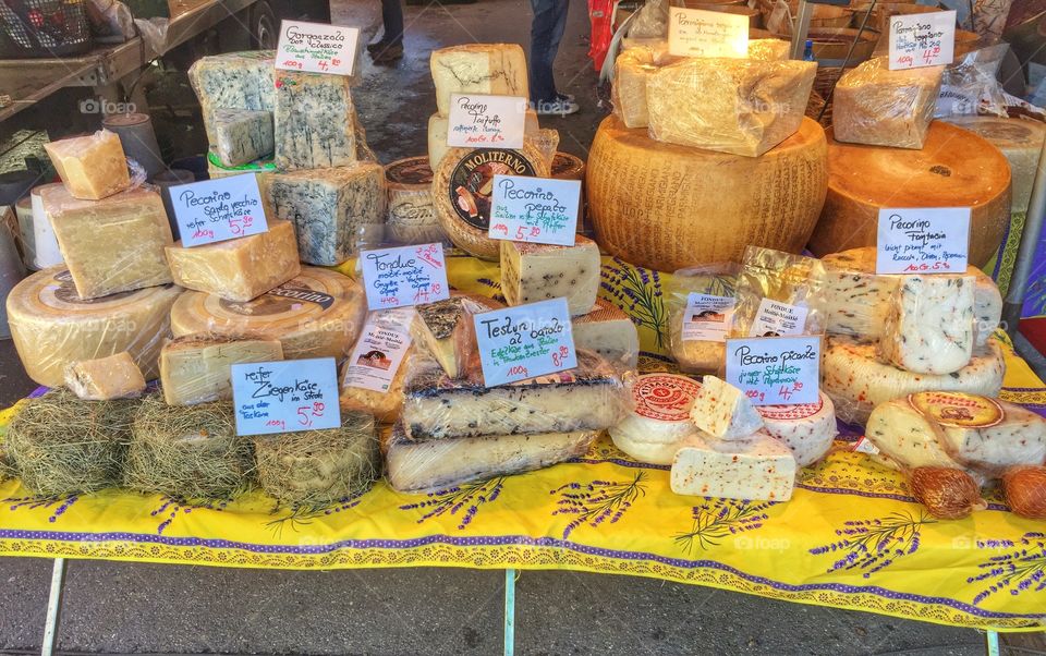 Cheese for sale in the market stall