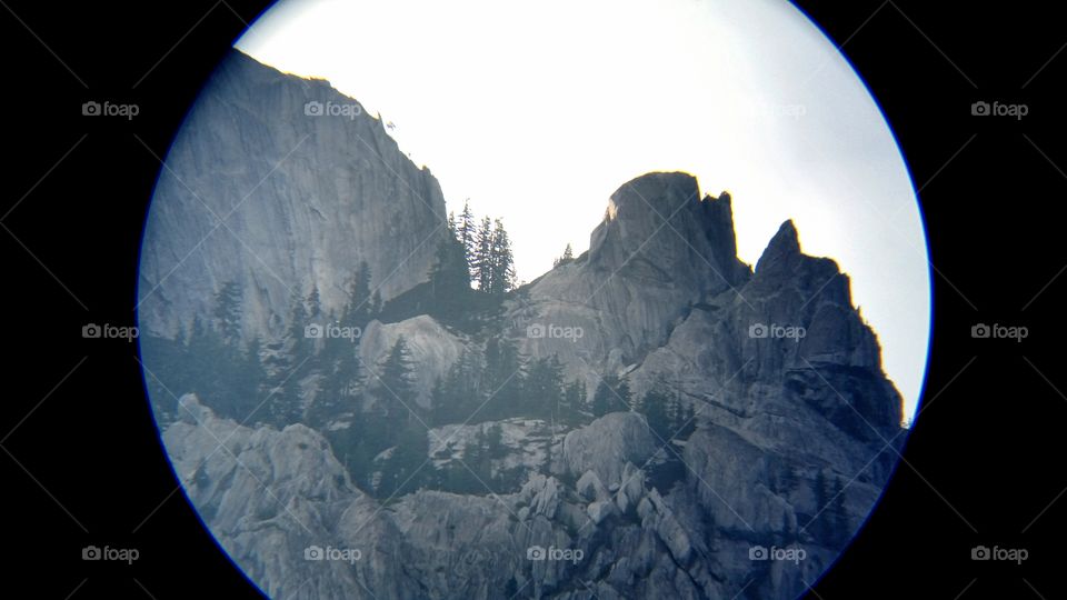 Castle Crags State Park through a viewfinder, California