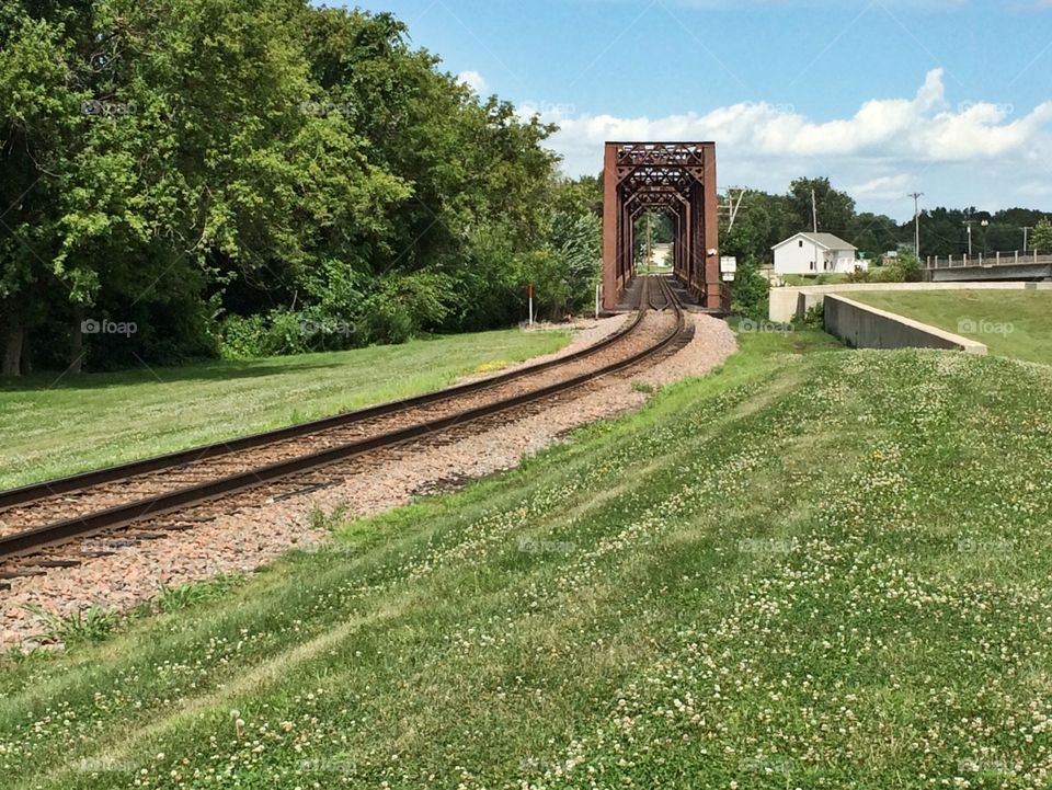 Canadian National Railroad bridge over the Cedar River in Cedar Falls, Iowa. Built 1899. 