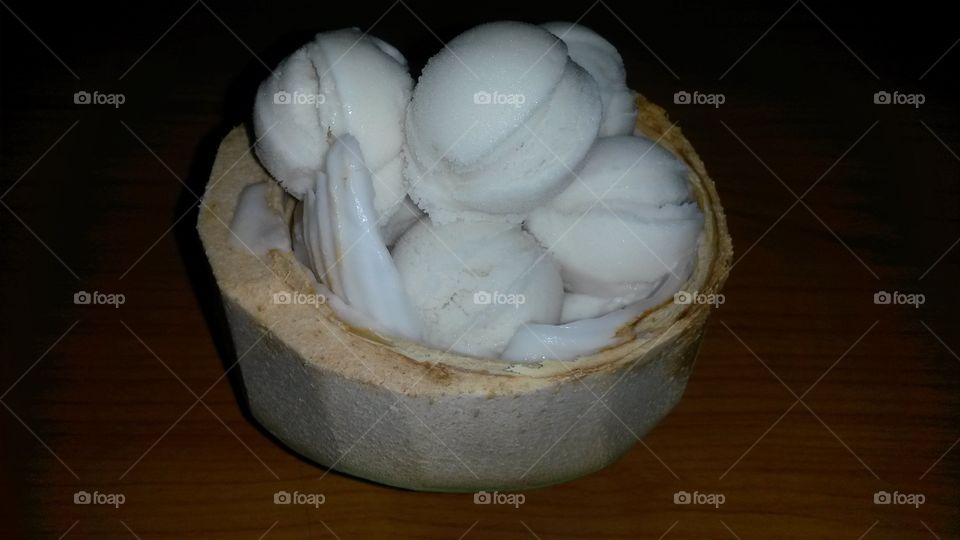 Coconut Ice Cream served in Coconut Shell