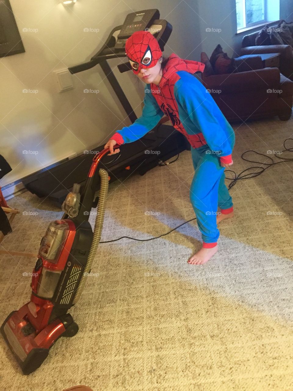 Spider-Man doing chores
