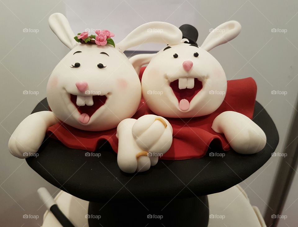 rabbits made in pastry on a cake