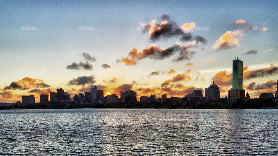 Boston skyline at sunrise 